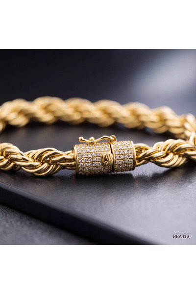 Beatis Gold Twisted Bracelet with Stones and Lock Design, Thick and Stylish Women's Bracelet Aly-401