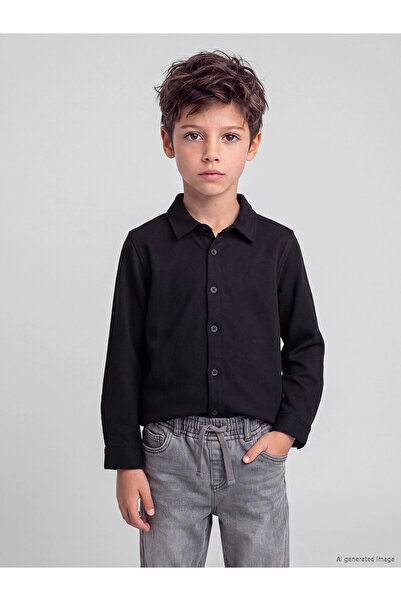 LC Waikiki Lcw Kids Black Shirt Collar Boys' Shirt