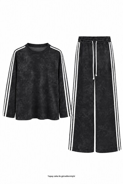 elif teke Washable Fabric Striped Suit Black