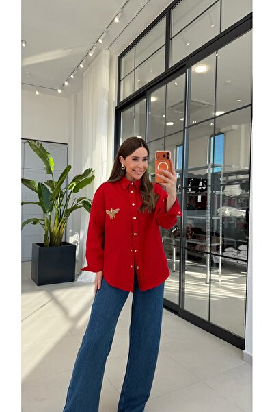 elifteke Arı Gold Stone Gabardine Shirt Red