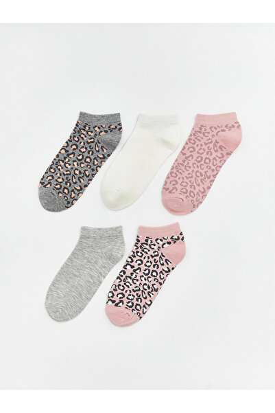 LC Waikiki Lcw Dream Gray Leopard Patterned Women's Booties Socks, Pack of 5