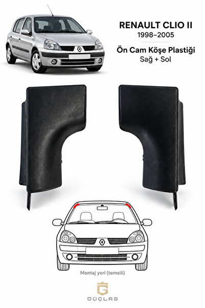 Güçlas Renault Clio 2 / Symbol Ön Cam Üst Köşe Plastiği Sağ Sol Takım 1998–2005 - Clio II - clio symbol ön cam köşe parçası