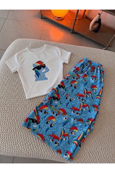 BALİNA Mavi My Little Pony Rainbow Dash Desenli Şık Crop Alt Üst Takımı