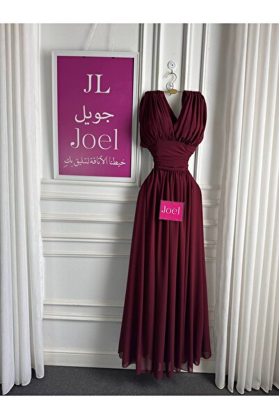 JOEL Long Burgundy/Dark Burgundy Evening Gown, Featuring a Sophisticated Femi...