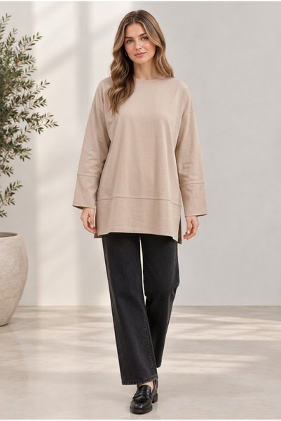 Loreen Tunik Bluz Basıc Yanları Ve Kolları Yırtmaç Detaylı