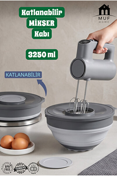 MUF HOME Katlanabilir Sıçratmaz Kapaklı Mikser Kabı - Büyük Boy Çırpma ve Kar...