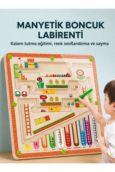 TİNEKE HOME Manyetik Boncuk Labirenti Eğitici Oyuncak Renk Eşleştirme, Sayma ve İnce Motor Beceri Oyunu