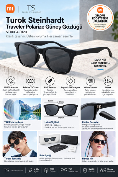 Xiaomi Ts Traveler Polarized Sunglasses Uv400 Tr90 Tac Lens Black Frame Unisex Uva & Uvb Protection Str004-0120