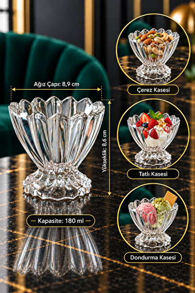 Gülümseten Avm 6’lı Ayaklı Cam Dondurma ve Tatlı Kasesi 180 ml – Magnolia, Çe...