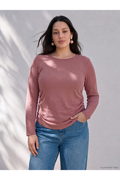 LC Waikiki Ozmarka New Season Pink Plus Size Gathered Blouse