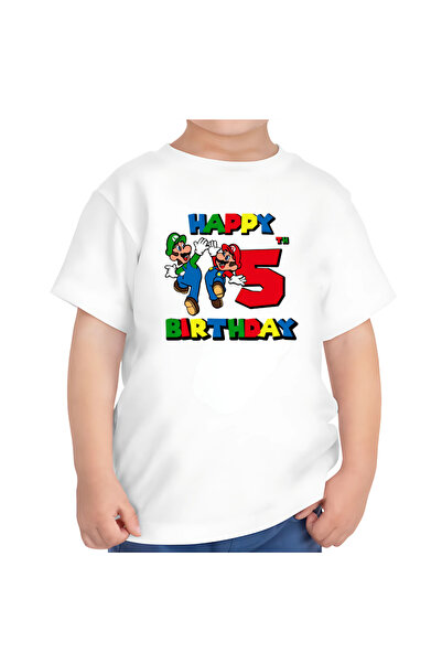 OEM Tricou pentru copii, zi de naștere, tematică La mulți ani, Super Mario, p...