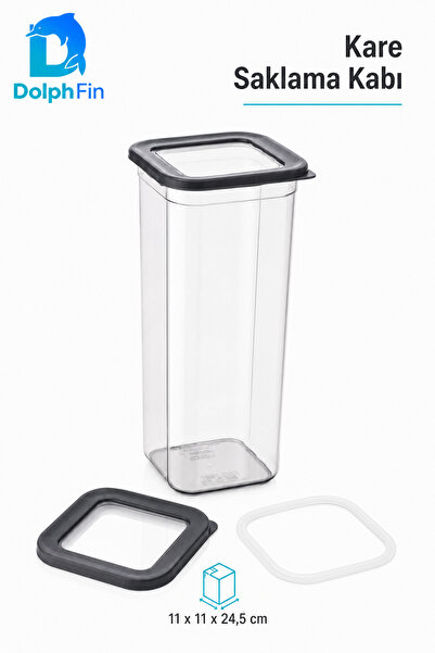 DolphFin Square Storage Container 1900 ml Black 11 X 11 X 24.5 cm