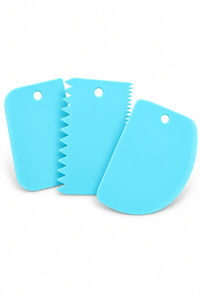 Simona Home 3-Piece Dough Cutter, Scraper and Cake Decorator Set Blue Plastic...