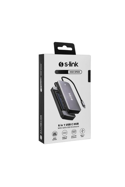 Universal S-link swv-usbc036 6 in 1 gray metal type-c to hdmi 6 in 1 usb-c hub with storage function
