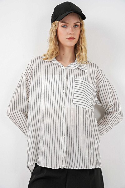 Bigdart Women's shirt 20375 white-black striped