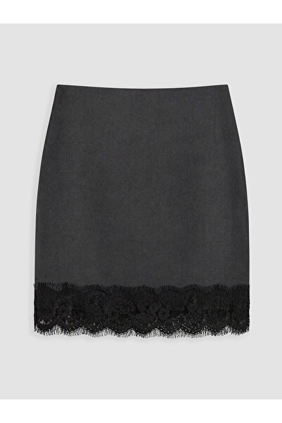 LC Waikiki Peak New Season Anthracite Mini Skirt with Zipper at the Waist and...