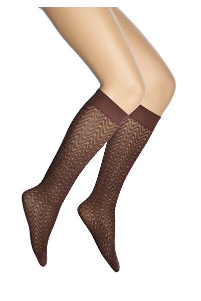 Dore Çorap Women's Fish Scale Patterned Micro Knee Socks - Brown