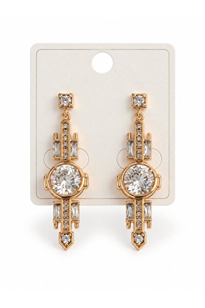 serelya Xuping Rose Color Zircon Stone Geometric Dangle Earrings