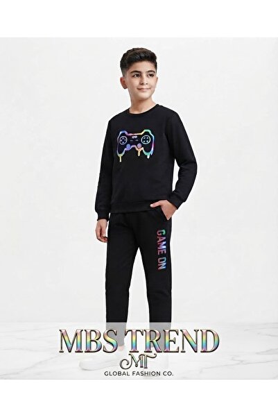 Kids طقم سويت شيرت وبنطلون رياضي مطبوع باللون الأسود للأولاد من Winter Boy - ...