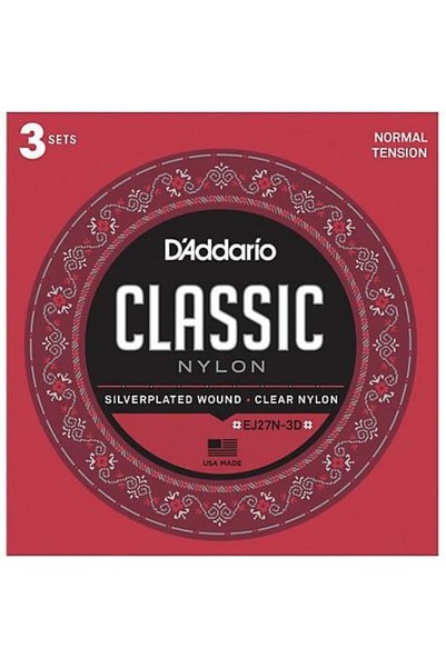 Daddario EJ27N-3D KLASİK GİTAR TEL SETİ, 4/4, 3LÜ PAKET, NORMAL TENSION