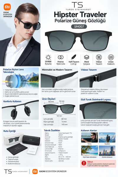 Xiaomi Ts Hipster Traveler Polarized Sunglasses Nylon Polarized Lens Metal Frame Light Weight Quality Black Unisex Sm007-0220