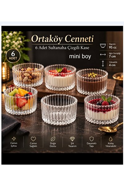 ORTAKÖYCENNETİ Glass Line Model Sultana 6-Piece Mini Bowl Serving Dish for Sn...