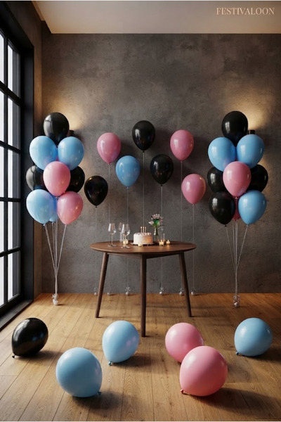 FESTİVALOON Light Blue Pink Black 20 Pieces Latex Balloons Colorful Birthday ...