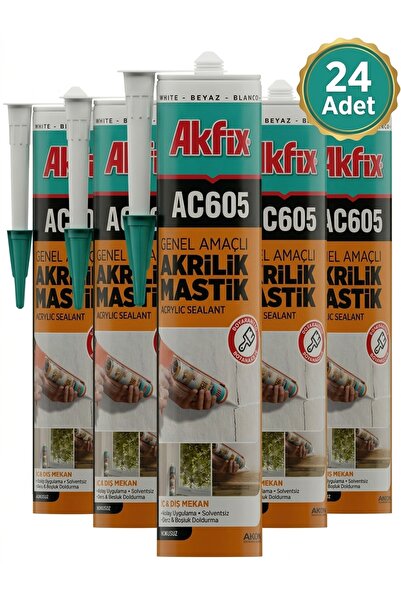 24 Adet (1Koli) AC605 Akrilik Mastik Beyaz 500g (Boyanabilir Derz Dolgusu)