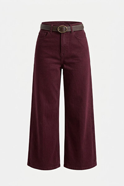 MAGARDE Premium Kemerli Flare Jean- BORDO