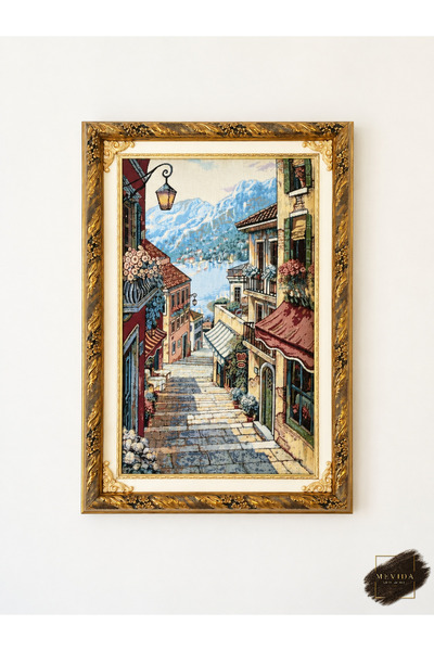 Mevida Home Bellagio Sokakları İtalyan Dokuma Tablo 56x80 cm – İtalya’dan İthal Çerçeveli Manzara Duvar Tablosu