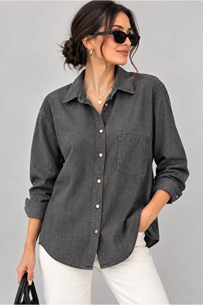butik utopia Kadın Oversize Denim Gömlek