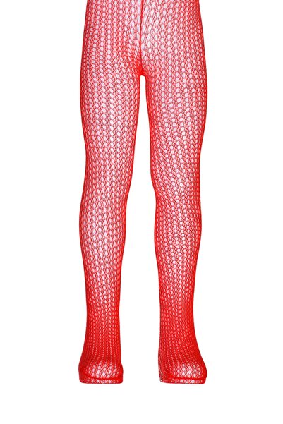 Dore Çorap Girl's Lace Fishnet Pantyhose - Red