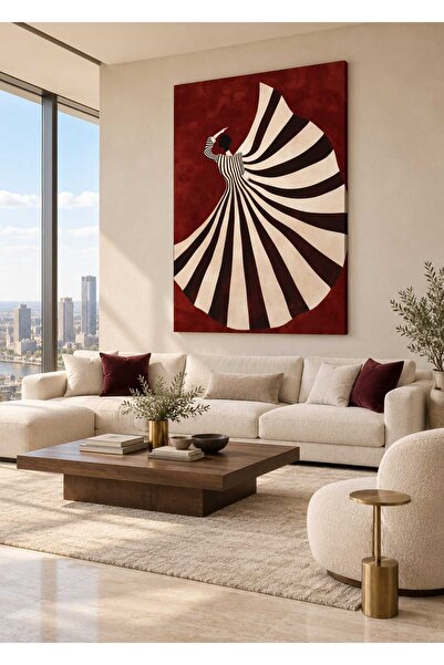 EMİLART Modern Pop Art Bordo Zeminde Dans Eden Kadın