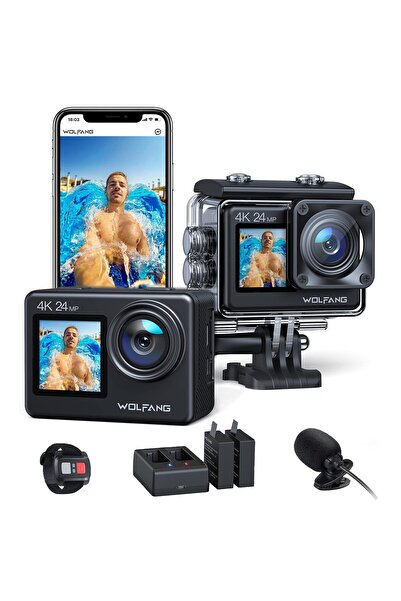 WOLFANG GA200 Aksiyon Kamerası 4K 24MP Sualtı Kamerası WiFi 40M Su Geçirmez E...