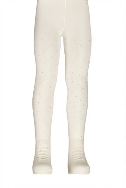 Dore Çorap Girl's Polka Dot Patterned Glitter Print Micro 50 Pantyhose - Ecru