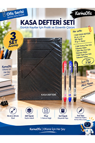 KarmaOfis Cash Book Set 16X22 cm 368 Sheets 70 Gr 1. Hamur – 3 Sets with Fine...