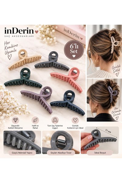 İnDerin Set of 6 Large Size Hair Clips – Women's Hair Clips for Daily Use