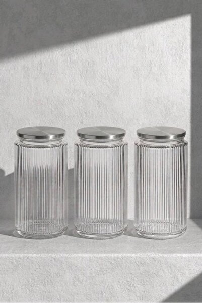 Sarina Glass 3’lü Metal Vakum Kapaklı Cam Saklama Kavanozu Seti 2000 cc