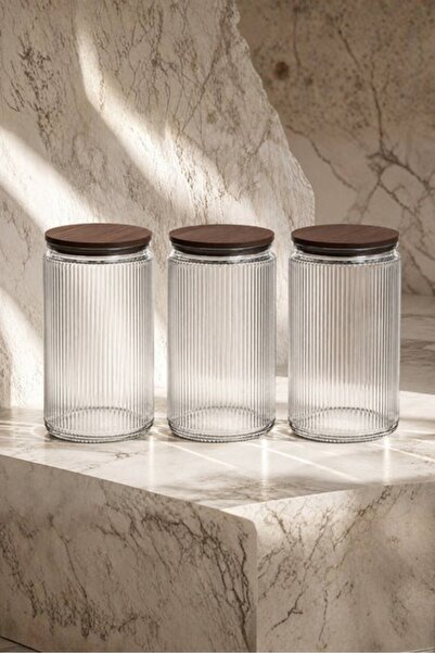 Sarina Glass 3’lü Bambu Vakum Kapaklı Cam Saklama Kavanozu Seti 2000 cc