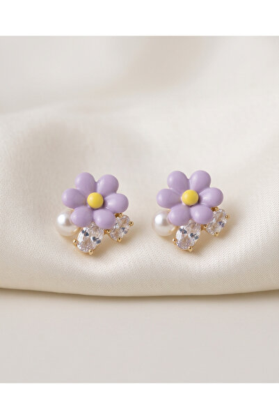 HOSBUTIK Zircon Stone Like Colored Flower Earrings Small Size