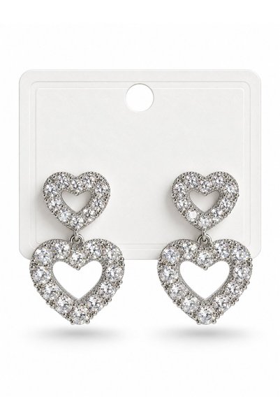 serelya Brass Silver Color Zircon Stone Dangle Heart Model Women's Earrings