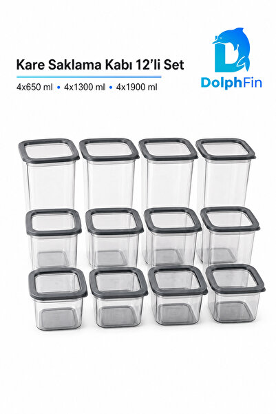 DolphFin Square Storage Container Set of 12 Black 650-1900 ml