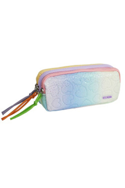 Ecada Penar etui cu 3 fermoare 78409, Pastel cu imprimeu inimioare