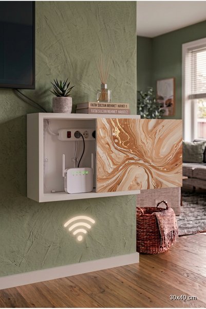 wudie Dekoratif Şık Masif Ahşap Duvar Tipi Dekoratif Modem Gizleme Dolabı Org...