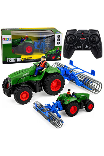 LEAN Tractor RC verde cu rolă și fermier 1:24 telecomandat