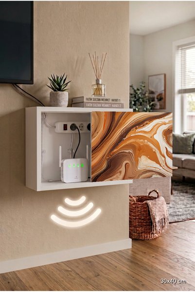 wudie Aesthetic Minimalist Solid Wood Wall Mounted Modem Hiding Cabinet Socke...