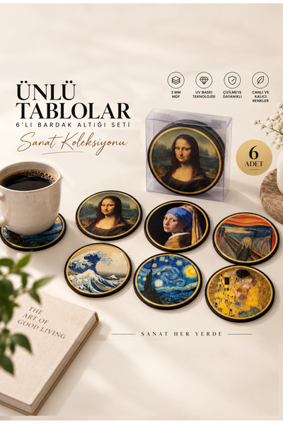 NCPUZZLES Famous Paintings Set of 6 Wooden Mdf Coasters – 10 Cm, Art Collection