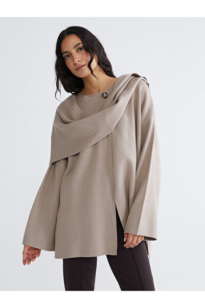 LC Waikiki Nevavm Lcw Modest Beige Oversize Women's Knitwear Sweater with Sca...