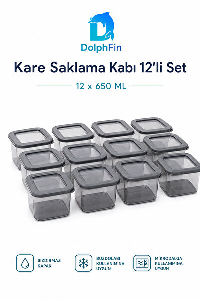 DolphFin Square Storage Container Set of 12 650 ml Black