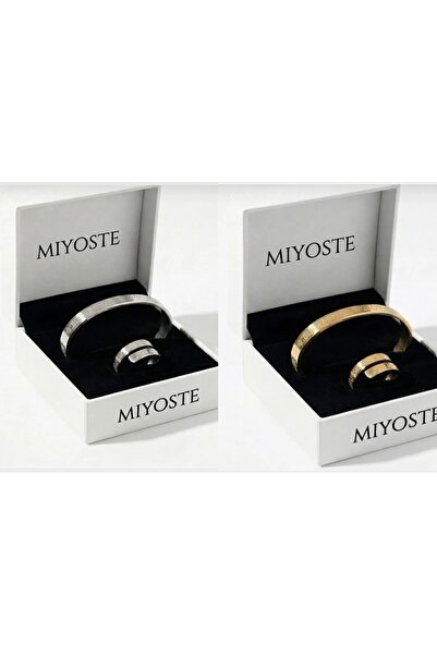 Miyoste Çelik Ayetel Kürsi Bileklik ve Yüzük Seti Gold Gümüş Unisex Ayarlanab...